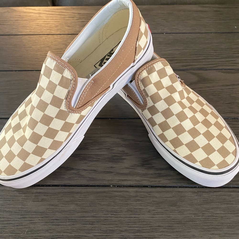 Vans Tan Checkerboard Slip On Shoe 7.5 Women
